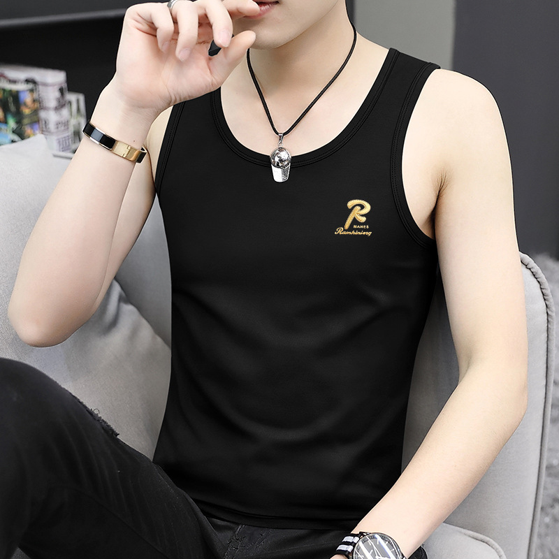 Summer Round Neck Men's Vest American Slim Fit Bottoming Sleeveless T-Shirt Fitness Running Youth Quick-Drying Outer Wear Trend