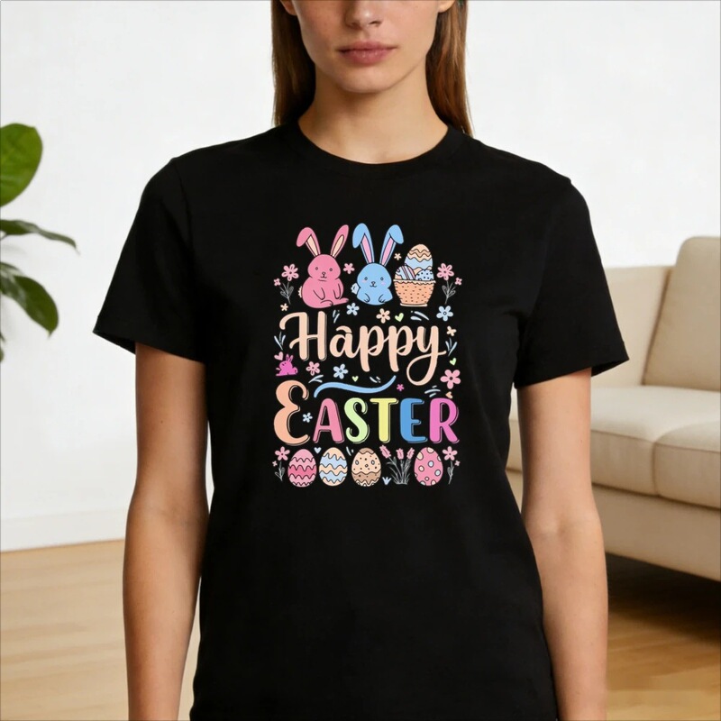 Happy Easter Bunny Shirt Cute Easter Egg Bunny Pattern Print T-Shirt Women's Fashion Casual Happy Easter Bunny Shirt Cute Easter Egg Bunny Pattern Print T-Shirt Women's Fashion Casual