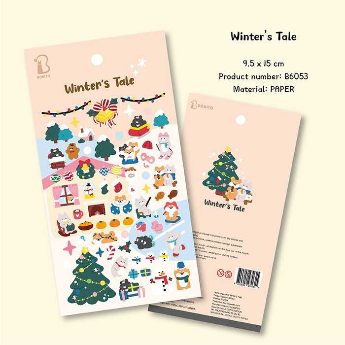 Sticker Sheet Bonito B6053 — Winter's Tale Christmas Animals, Paper 9.5×15 cm