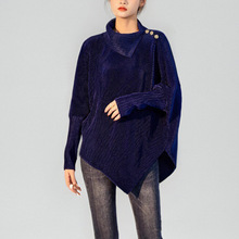 宽松显瘦褶皱套头衫女长袖不规则高级感独特秋季女装新款针织上衣