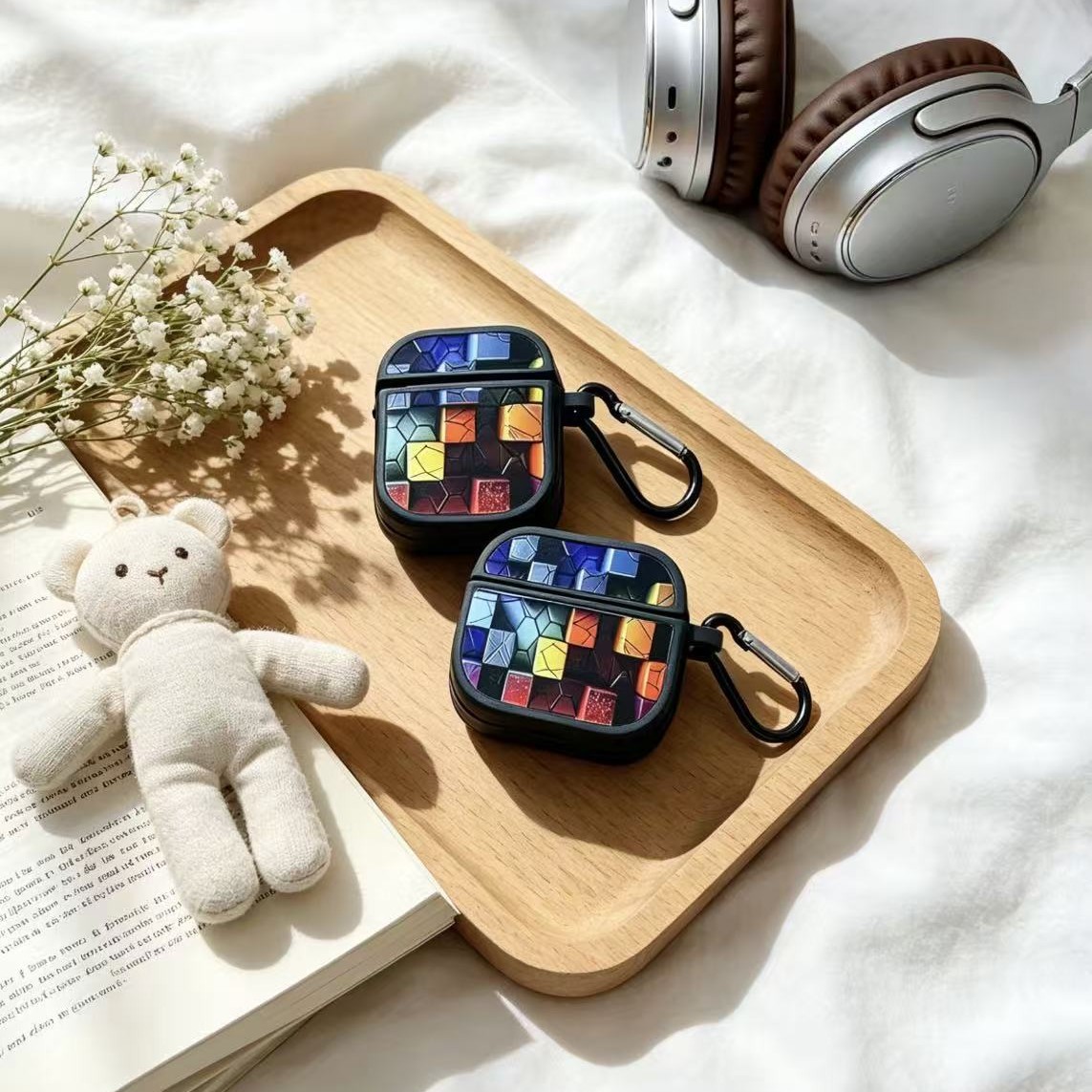 Cuadrado de color pequeño cintura de alta textura estuche de auriculares para Apple Airpods pro3 estuche de protección de auriculares anti-racabatado