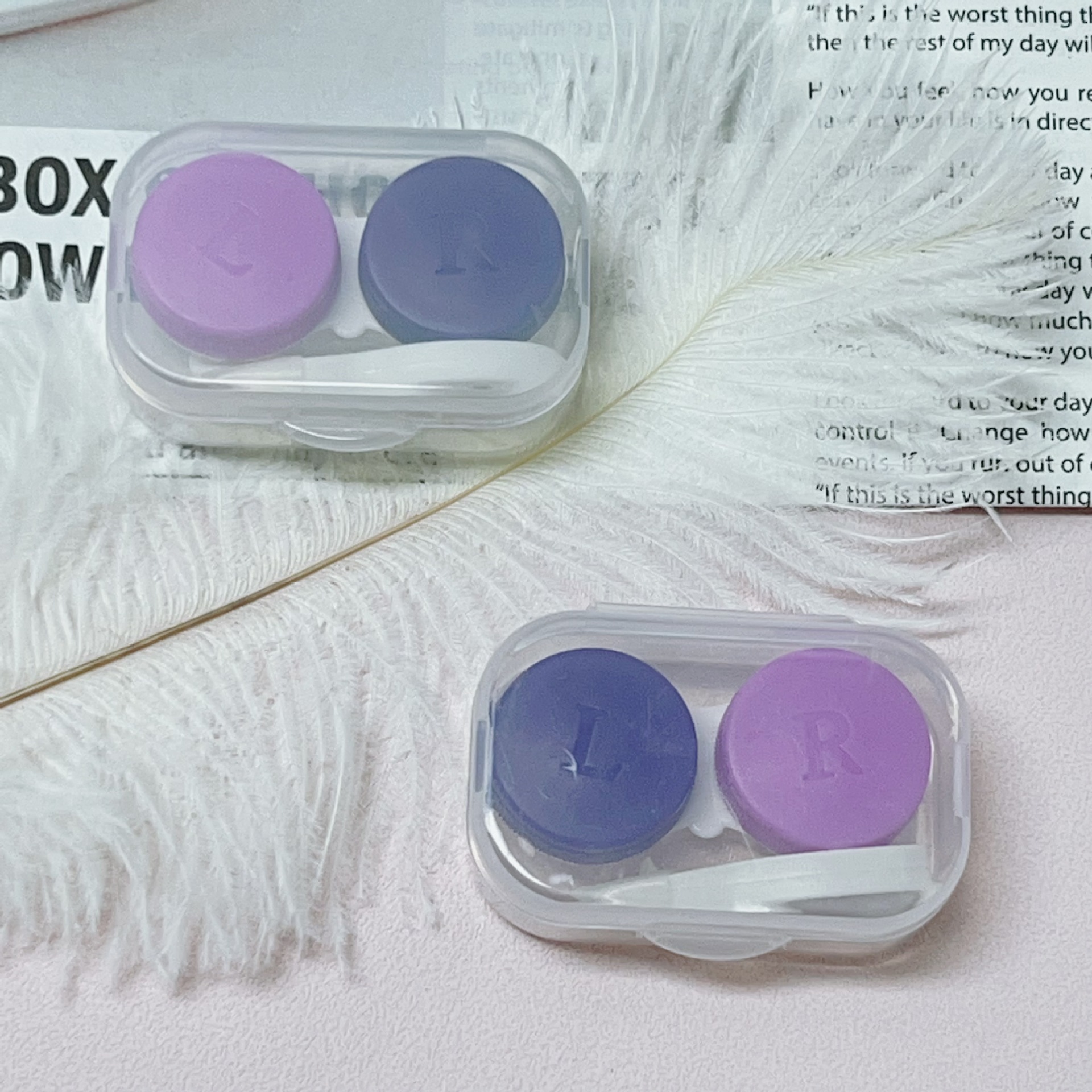 简约新款卡通美瞳盒伴侣盒隐形眼镜双联盒收纳盒1711【仅紫色】