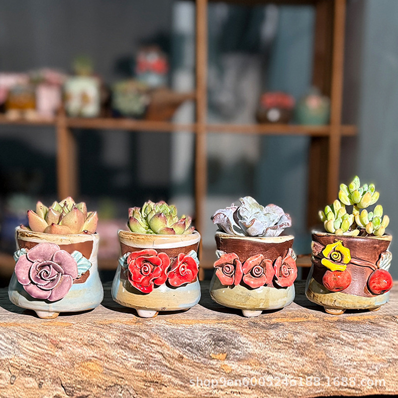 Cross-border Mini Hand-kneaded Flower Fleshy Flower Pot Coarse Pottery Absorbent Breathable Potted Plant Household Desktop Ornaments Milk Cans Controlled Raising Cross-border Mini Hand-kneaded Flower Fleshy Flower Pot Coarse Pottery Absorbent Breathable Potted Plant Household Desktop Ornaments Milk Cans Controlled Raising