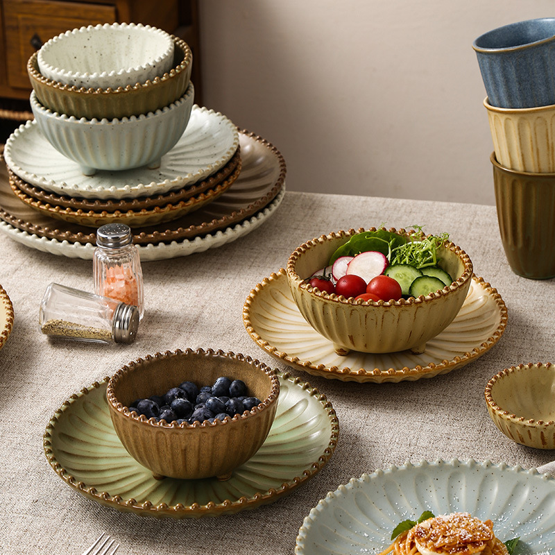 Retro Style Coarse Pottery Dishes Tableware Restaurant Hotel Creative Bead Side Steak Plate Dessert Bowl Advanced Sense Plate Retro Style Coarse Pottery Dishes Tableware Restaurant Hotel Creative Bead Side Steak Plate Dessert Bowl Advanced Sense Plate
