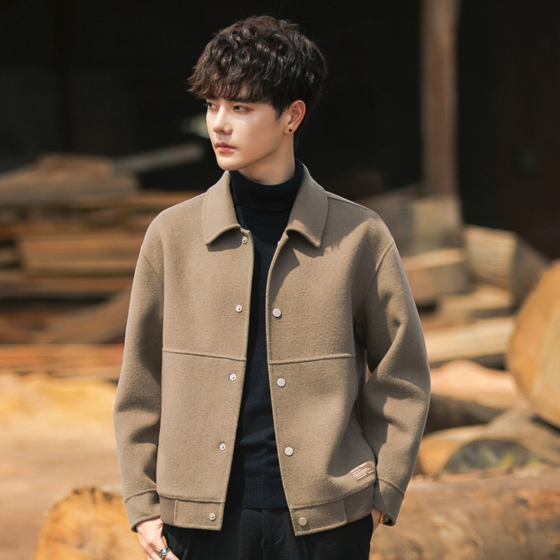 22A01 Men's Double-sided Tweed Jacket New Fashionable Thickened Wool Short Cashmere Jacket Autumn and Winter Casual