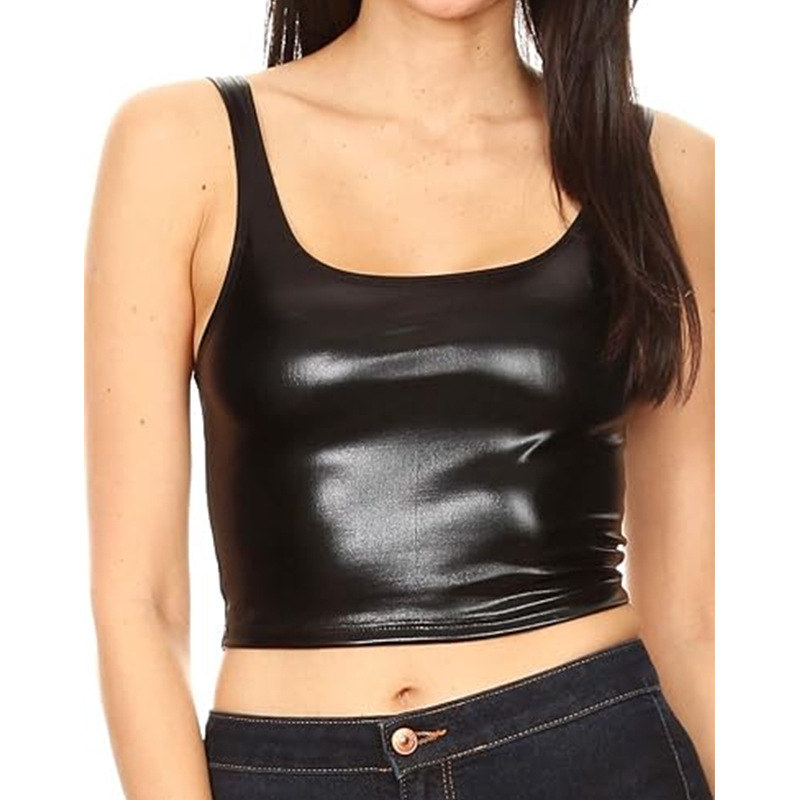 European and American cross-border e-commerce metal club crop top, sexy high-elasticity sleeveless shiny patent leather tank top European and American cross-border e-commerce metal club crop top, sexy high-elasticity sleeveless shiny patent leather tank top