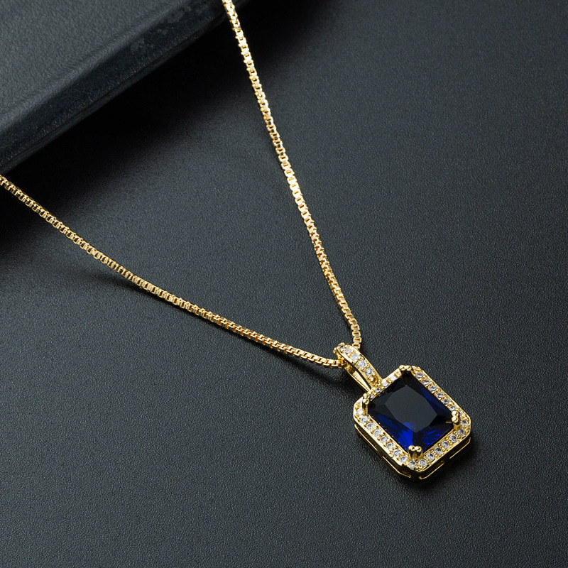 Nihaojewelry wholesale jewelry creative square multicolor gemstone copper zircon pendent necklacepicture6