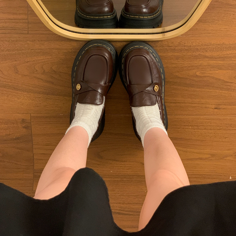 日系JK真皮厚底小金币乐福鞋女2025新款一脚蹬单鞋子英伦风小皮鞋|undefined