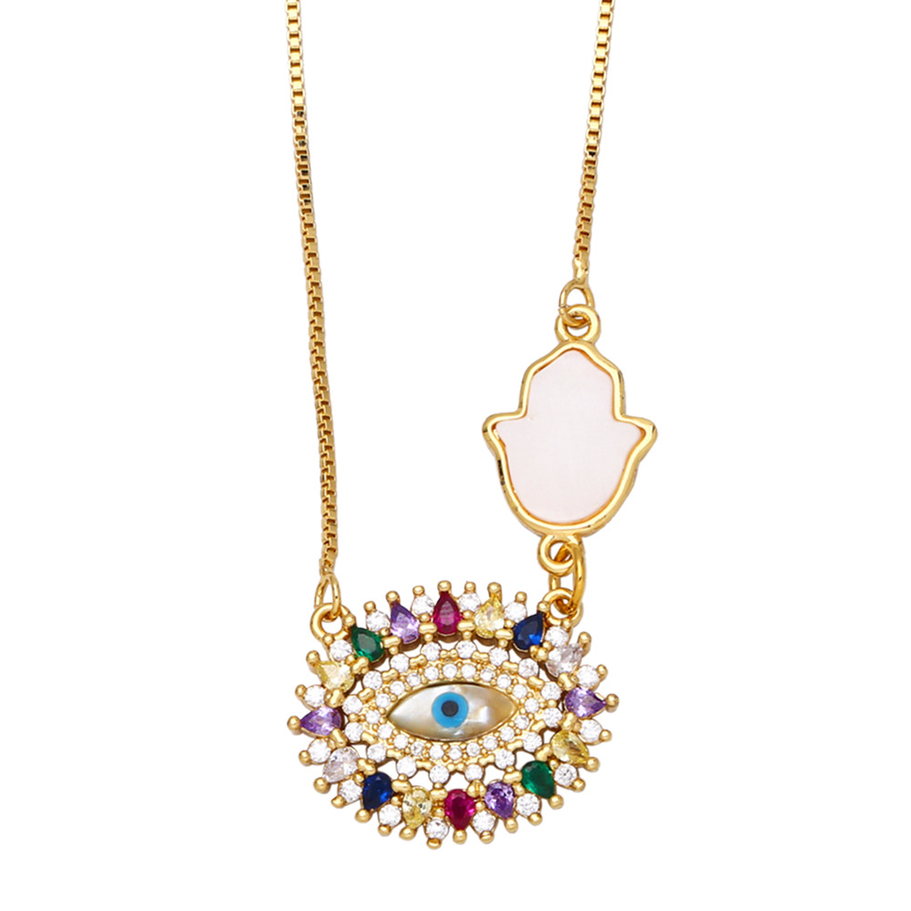 creative fashion devilu0027s eye stitching hand of Fatima pendant copper necklace