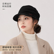 黑色鸭舌贝雷帽女秋冬季韩版百搭显脸小八角帽日系大头围画家帽子