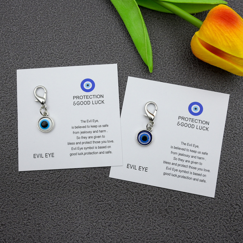 Cross-Border Hot Selling Protection Good Luck English Good Luck Card Blue Evil Eye Keychain Pendant Cross-Border Hot Selling Protection Good Luck English Good Luck Card Blue Evil Eye Keychain Pendant