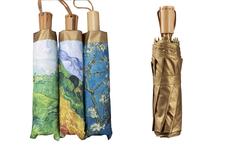 Van Gogh pintura al óleo paraguas pegamento negro Paraguas automático protección solar paraguas plegable paraguas de impresión digital paraguas pequeño paraguas fresco patrón imprimible