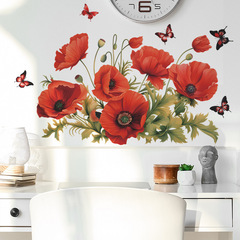 Wholesale Self-Adhesive Wall Decals for Living Room, Bedroom, Dormitory, and Entranceway—Featuring Romantic Poppy Flowers and Elegant Butterflies