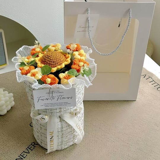 Wool Sunflower Knitted Flower bouquet Finished Internet Popular Hand-woven Rose Flower Adult Ceremony Graduation Eternal Flower Gift