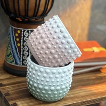 桌面水泥花盆復古花盆個性日式創意圓點吸水透氣mini水泥花盆