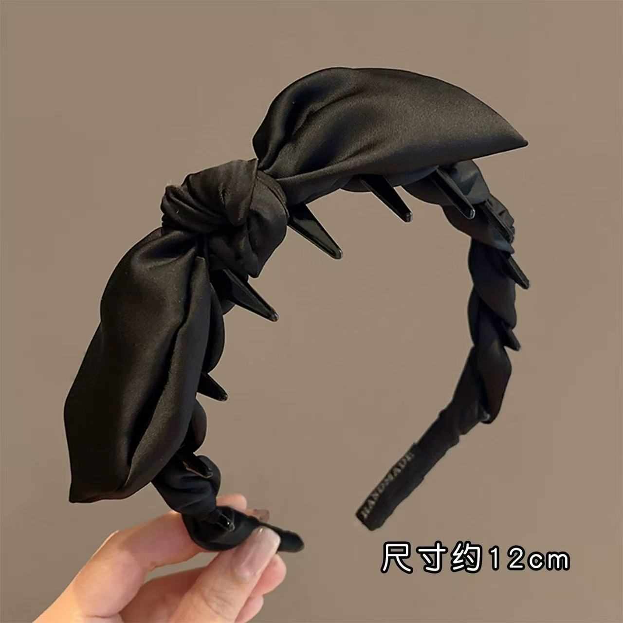 #217 black satin large bow headband