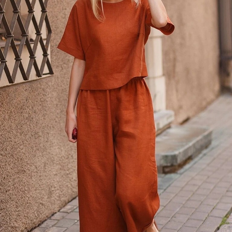 2021 Cross-border New Casual Loose Solid Color Shirt Trousers Two-piece Fashion Casual Suit YZ8030 Dongguan