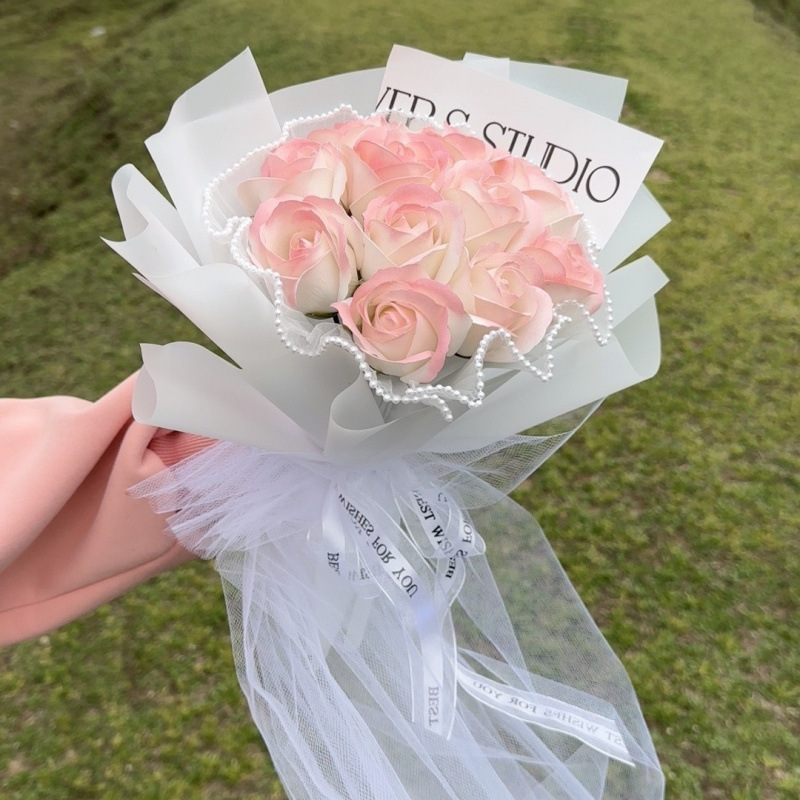 生日送女生大束碎冰蓝玫瑰黑骑士花束仿真香皂花闺蜜妈妈|undefined