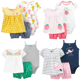 Cross-border children's clothing fashion carter summer suit baby girl baby t-shirt shorts suit three-piece summer