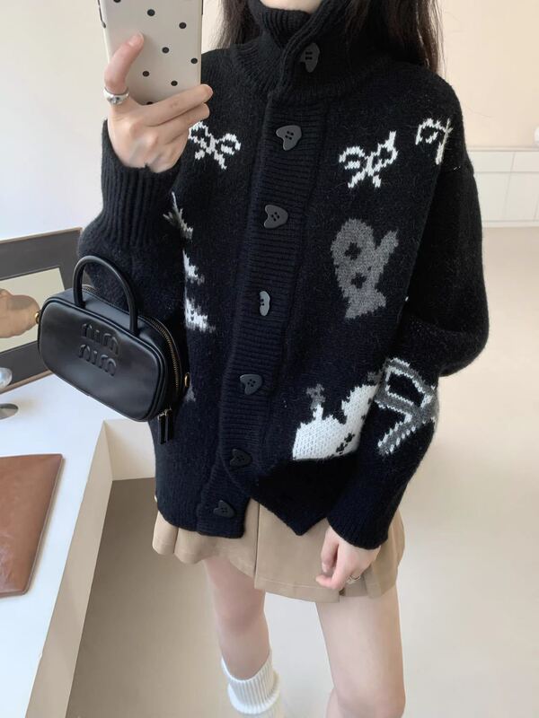 冬日氛围感费尔岛提花毛衣外套女秋冬重工加厚圣诞针织开衫女1312|undefined