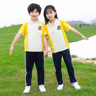 Kindergarten Clothing Yellow Summer Short-sleeved Long Pants Primary School Uniform Sports Style Children's Class Suit Two-piece Suit