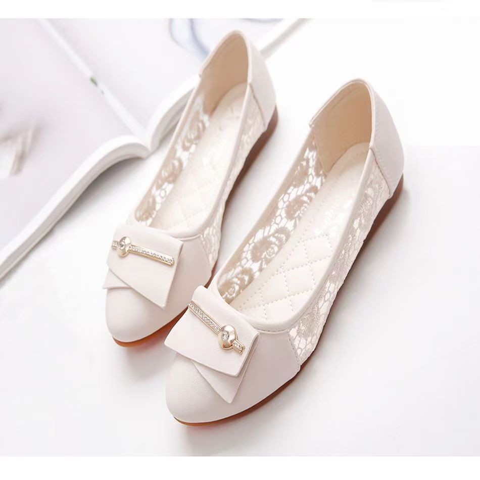Mesh agujerado, zapatos de moda de cuero suave, zapatos de sol para mujeres, primavera y verano coreanos, zapatos de trabajo de encaje suave