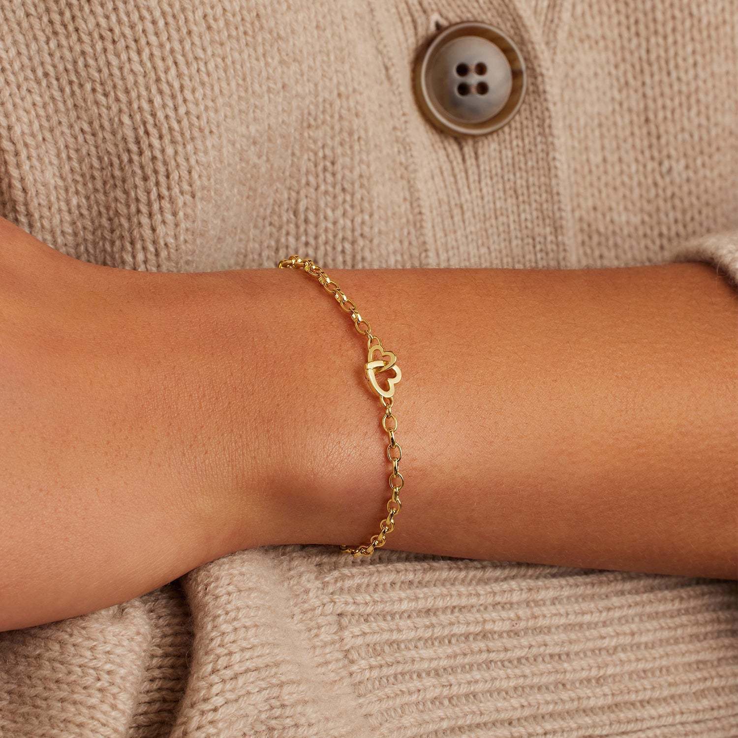 Collar Clip Doble en Forma de Corazón, Bañado en Oro, Diseño Minimalista