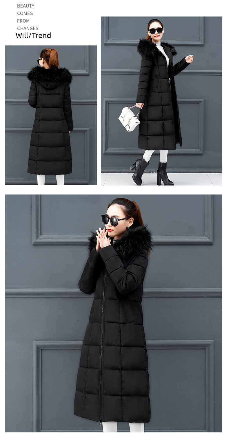 Cotton women autumn and winter New Korean version of the extended knee Warm jacket cotton suit female plus size loose solid color fur collar cotton jack_voghion.com