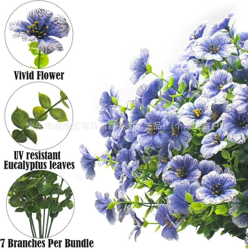 跨境亚马逊仿真花假花7叉尤加利紫罗兰小把束绿植塑料花家居庭院|undefined