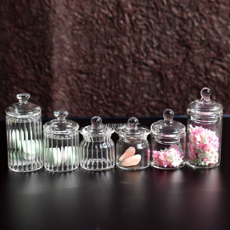 庆华迷你世界bjd娃娃屋家具展示摆件6分8分可定透明 条纹玻璃罐