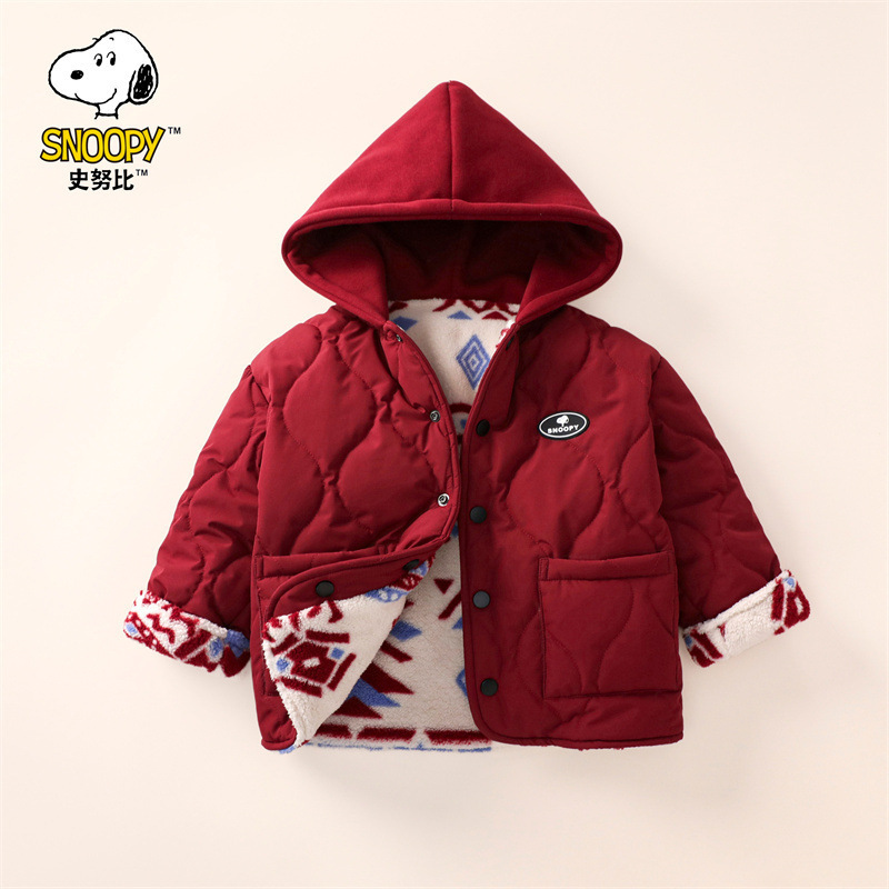 Snoopy Children's Woolen Sweater Thickened Winter Boy's Two-sided Cotton-padded Clothes Autumn and Winter New Warm Cotton-padded Coat for Small and Medium-sized Children