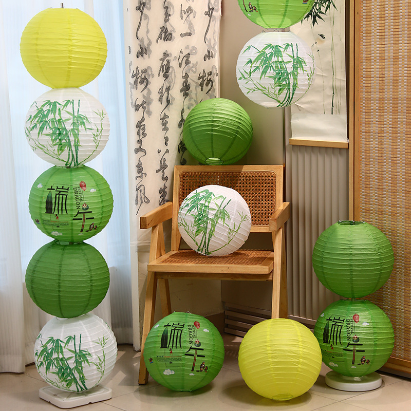 Dragon Boat Festival Paper Lanterns Wholesale in Stock, Lantern Scene Decorations, Traditional Chinese Style Hanging Ornaments, Forest-Themed and Green Series Dragon Boat Festival Paper Lanterns Wholesale in Stock, Lantern Scene Decorations, Traditional Chinese Style Hanging Ornaments, Forest-Themed and Green Series