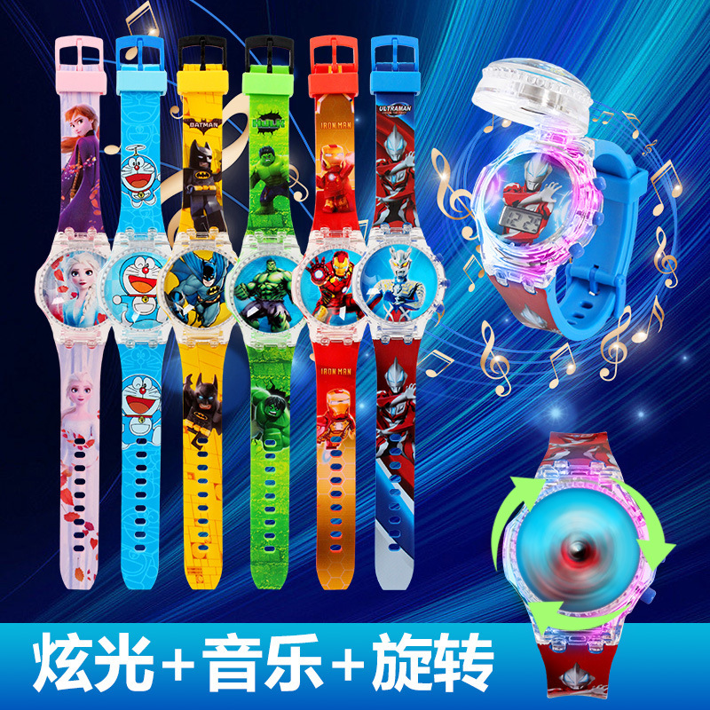 Wholesale Spinning Top Music Light Watch Cartoon Spider-Man Watch Children's Watch Kindergarten Gift in Stock Wholesale Spinning Top Music Light Watch Cartoon Spider-Man Watch Children's Watch Kindergarten Gift in Stock