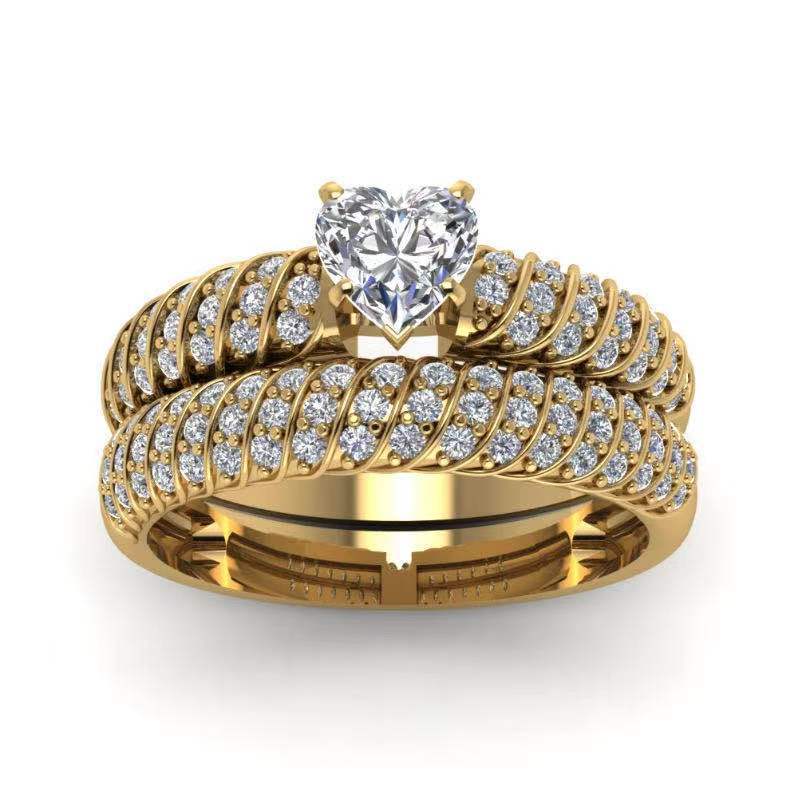 6, 7, 8 Ring Size 2 Pieces Quantity Wedding Occasion 2 Pieces Fashion Round Alloy Inlay Rhinestones Couple Rings