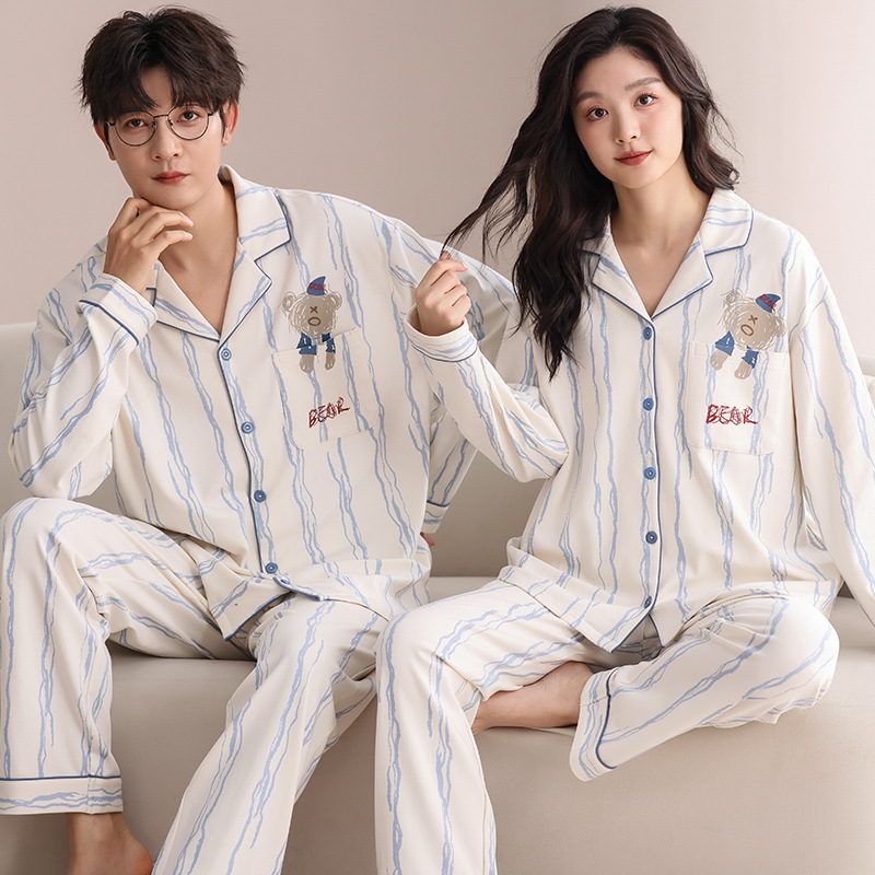 Cotton Spring and Autumn Men's Pajamas Long Sleeve Factory Outlet Cartoon Women's plus size Two-Piece Couple Home Clothes suit