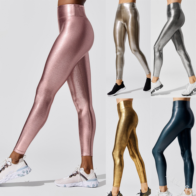 New Gold-Stamped Yoga Pants High-Waisted Slim Pencil Pants Sports Fitness Leggings Nine-Point Breathable Casual Pants Wholesale