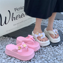 EVA厚底拖鞋高跟人字拖女夏蝴蝶结松糕底学院风小个子超增高 批发