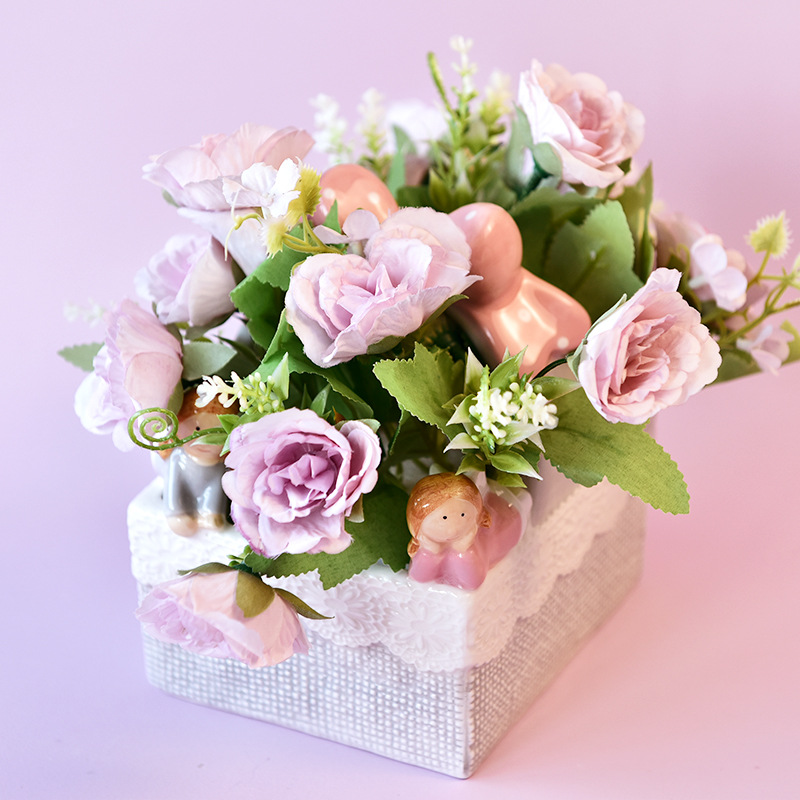 Boda americana Ángel Día de San Valentín Rosa chica Corazón de cerámica cesta de almacenamiento cesta de cerámica cesta de flores decoración adornos image 5