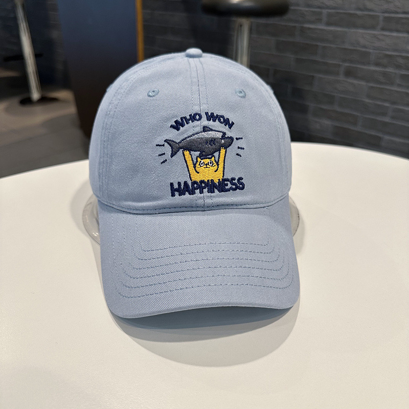 Sombrero de béisbol de mujer coreana, jóvenes hombres y mujeres de la calle con letras de gato bordadas de pez, sombrero de cara pequeña.