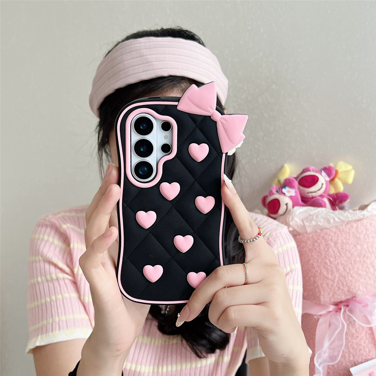 立体粉色蝴蝶结爱心三星S26适用荣耀X9B/X9C手机壳套传音防摔vivo