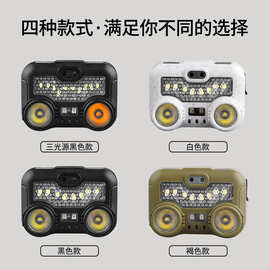 高亮感应头灯TYPE-C快充式双光源远近光钓鱼头灯 COB高亮户外照明