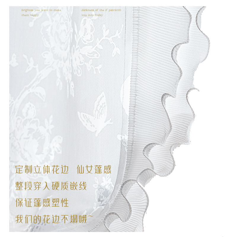 Gasa de mariposa de estilo crema romántica francesa, gasa de lujo ligera, gasa hueca, sala de estar, dormitorio, transparente, cortina de gasa blanca