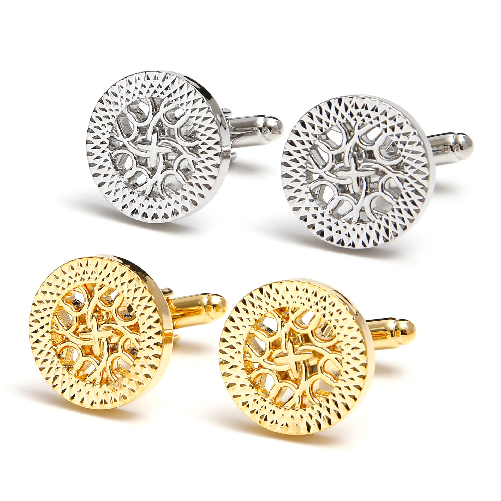 1 Pair in stock 2 Colors Optional Round Simple Fine Art Hollow French Men's Cufflinks Cuff Stud XK24027