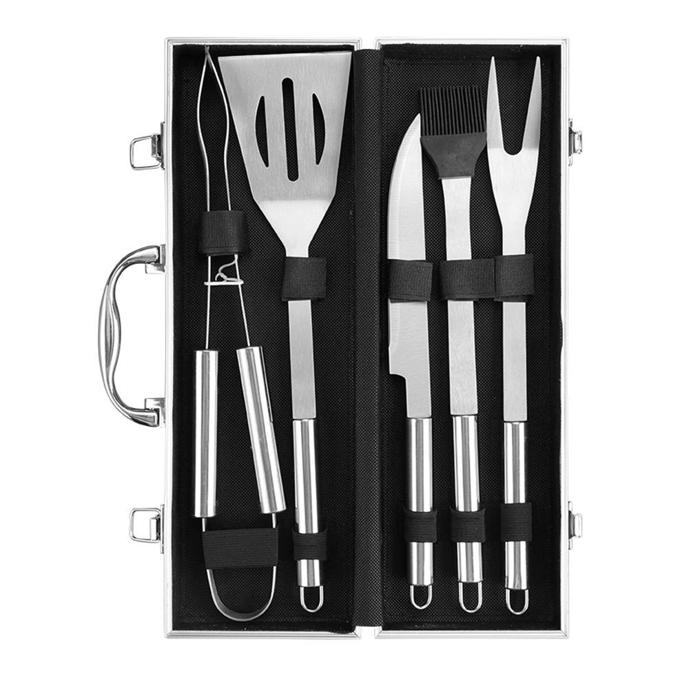 Amazon Venta caliente de acero inoxidable caja de aluminio para hornear juego de 26 piezas BBQ al aire libre para el hogar herramienta de barbacoa juego de combinación