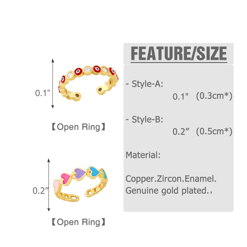 European and American open copper ring micro-inlaid zircon color drip oil creative eye ring