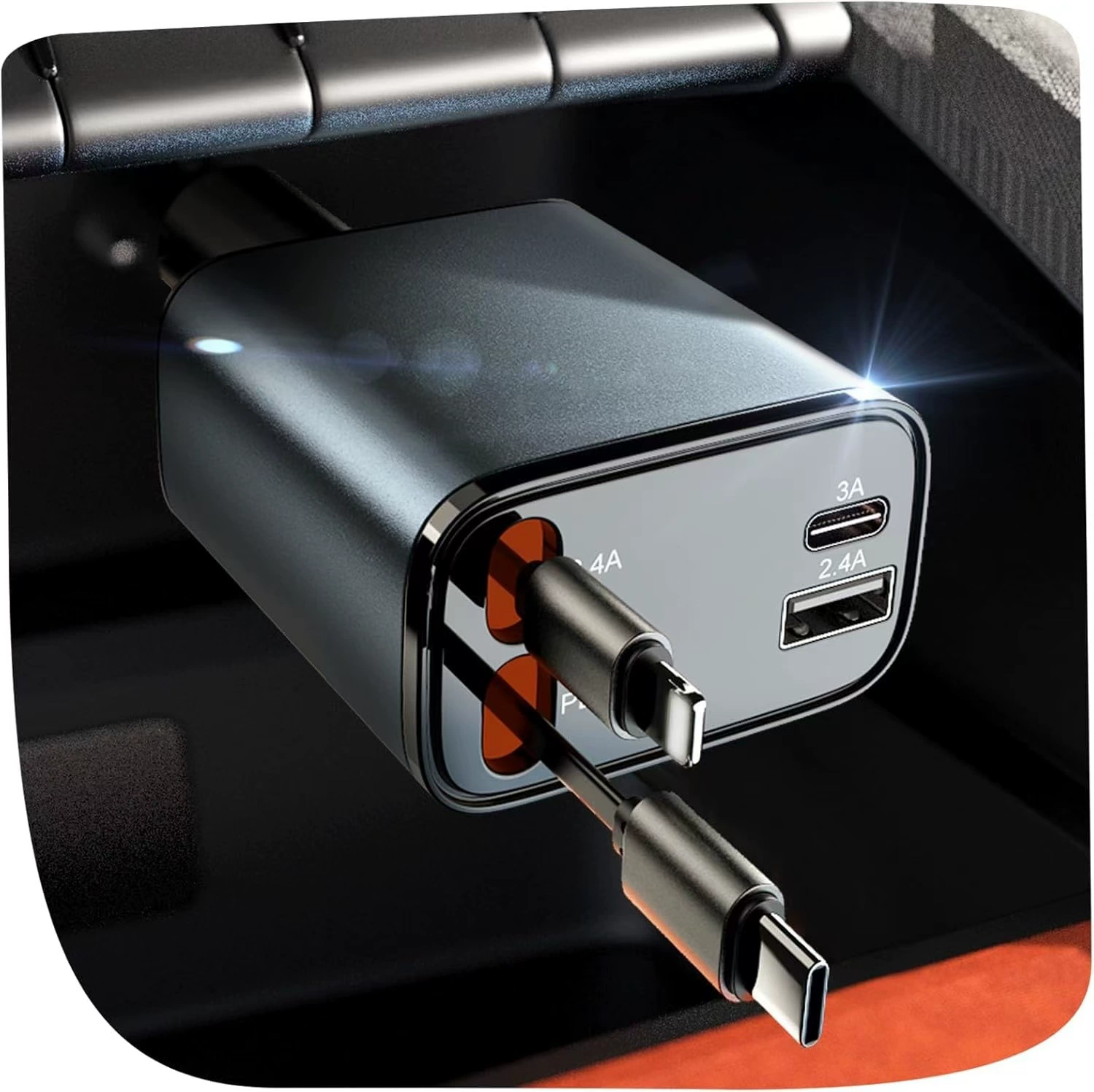 Car charger alloy 120W, multi‑port PD/USB, numeric display and fast‑charge variants