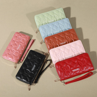 2024 New wallet Korean style cute pu long coin purse large capacity women's multi-card zipper hand phone bag