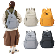 跨境新款双肩包包女撞色格纹电脑背包复古通勤学生大容量休闲书包