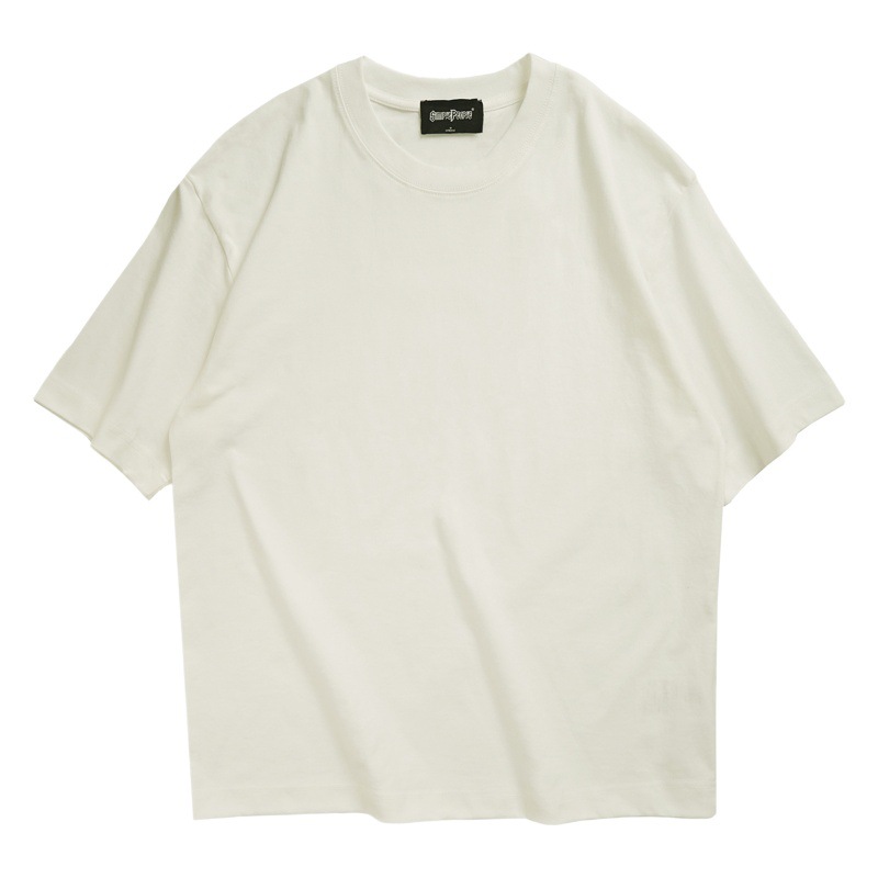 Nueva camiseta de doble gasa de 260g de 30 piezas para hombre, cuello redondo de gran tamaño, tres pruebas, manga corta, hombros caídos, tendencia casual