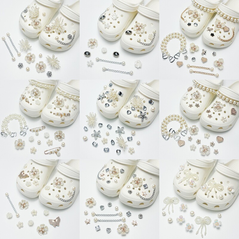 Cross-Border Hot-Selling Exquisite Light Luxury Chain Jellyfish Pearl Flower Hole Shoe Buckle DIY Accessories Detachable Shoe Flower Wholesale